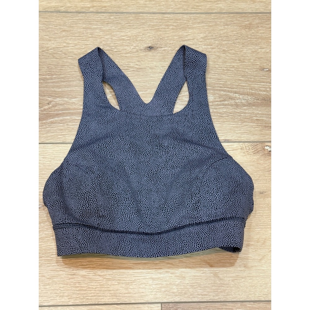 Lululemon Ebb to Train Bra Size 4 Black Grey Micro Dot High Neck Racerback Yoga